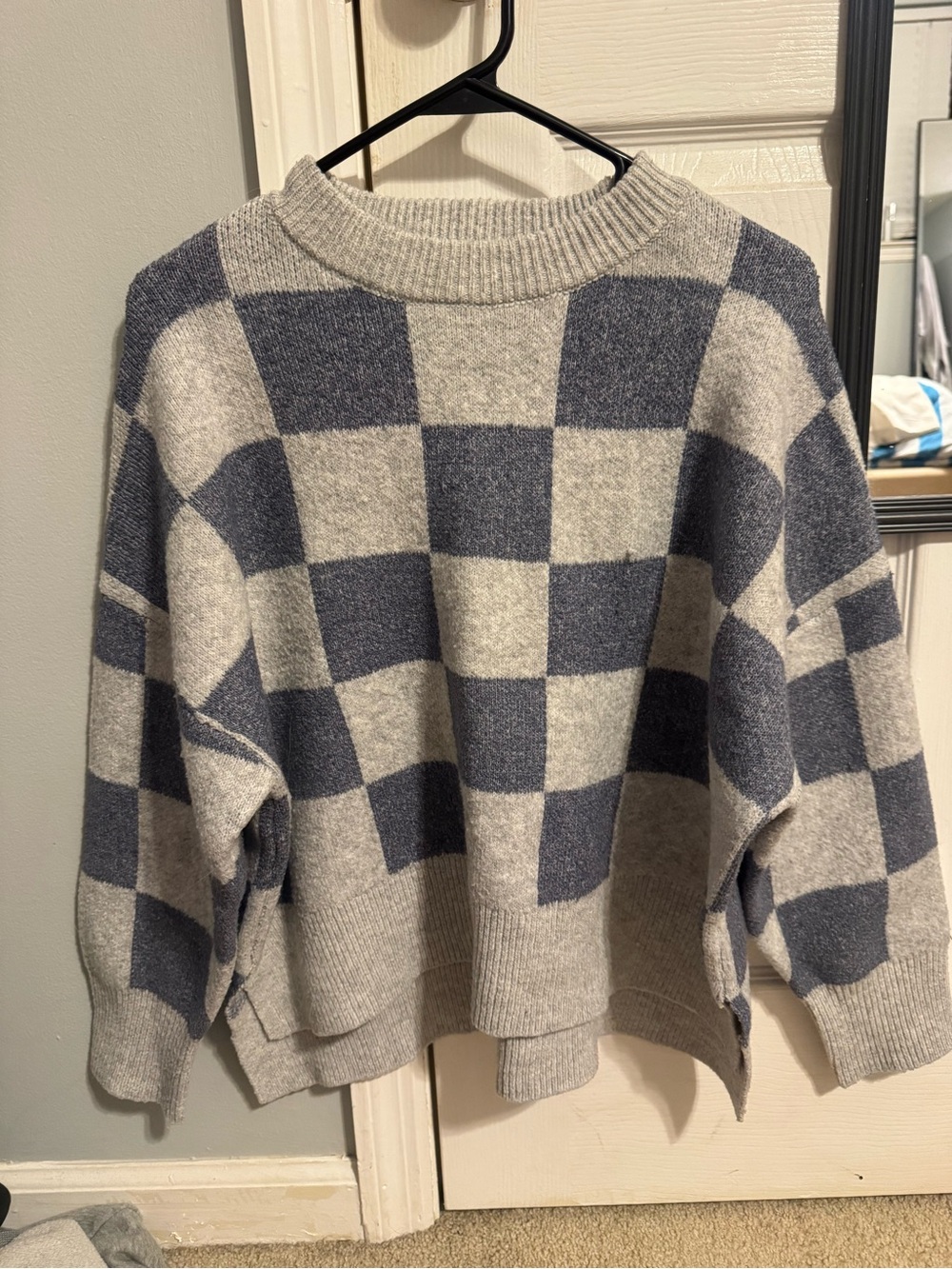 Sincerely Jules Gray & Navy Checkerboard Crewneck Sweater